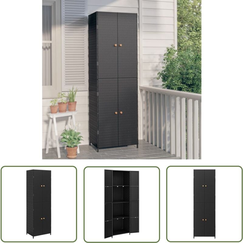 Armoire de rangement de jardin Noir 59x40x180 cm Résine tressée - Meuble De Jardin - Armoire De Rangement Extérieur - Abri De Jardin - Rangement