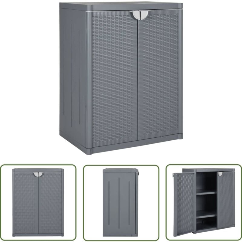 Armoire de rangement de jardin gris 65x45x88 cm pp rotin - Meuble De Rangement Extérieur - Armoire De Jardin - Rangement Jardin - Armoire Grise