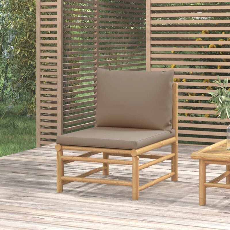 Canapé central de jardin avec coussins taupe bambou