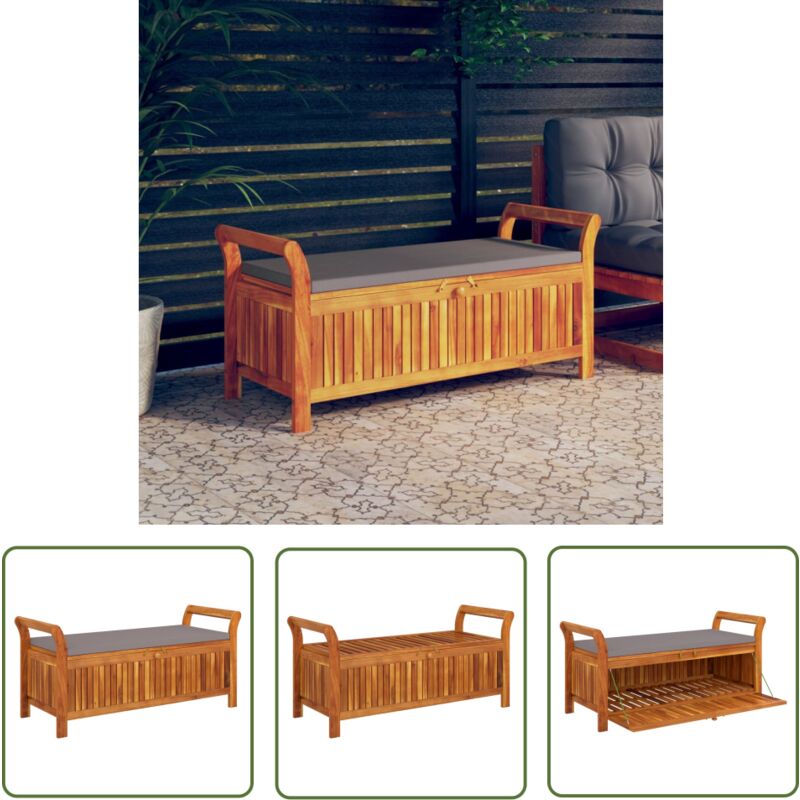 Banc de rangement de jardin avec coussin 126 cm Bois d'acacia - Banc De Jardin - Meuble De Jardin - Mobilier De Jardin - Banc De Rangement