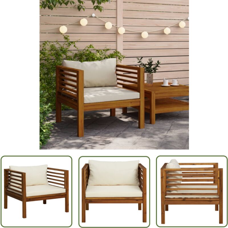 The Living Store - Chaise de jardin avec coussins blanc crème Bois d'acacia massif - Chaise De Jardin - Mobilier De Jardin - Chaise En Bois