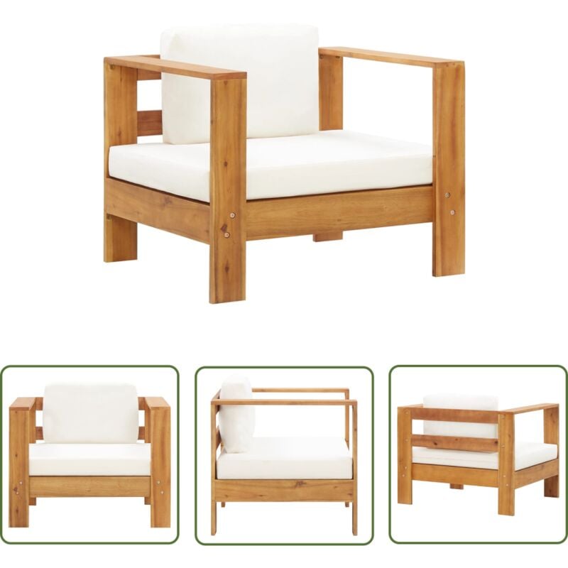 The Living Store - Chaise de jardin avec coussin Crème Bois d'acacia solide - Chaise De Jardin - Mobilier De Jardin - Fauteuil De Jardin - Acacia