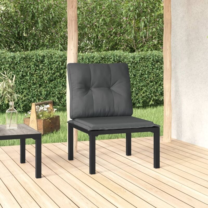 The Living Store - Chaise de jardin avec coussins noir/gris résine tressée Noir