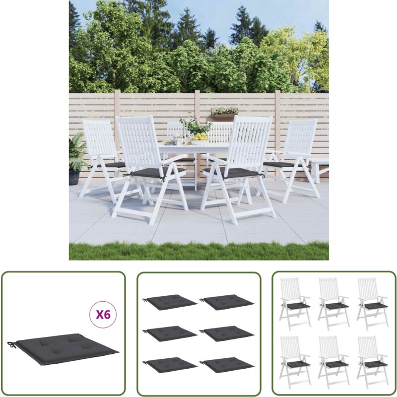 The Living Store - Coussins de chaise de jardin lot de 6 anthracite 40x40x3 cm - Coussins De Chaise - Coussins De Jardin - Coussins Exterieur - Tissu