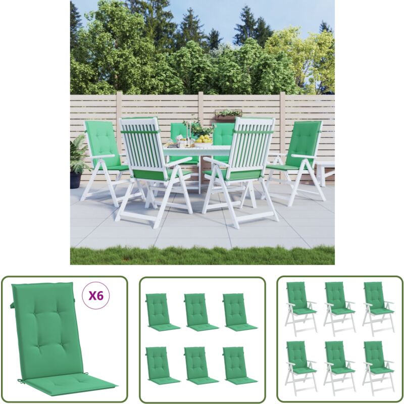 Coussins de chaise de jardin à dossier haut lot de 6 vert tissu - Coussin De Chaise - Coussin Exterieur - Coussin Jardin - Coussin Confortable