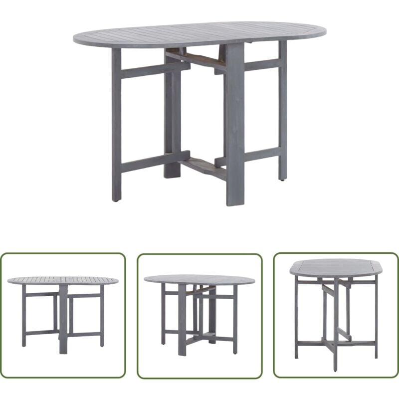 The Living Store - Table de jardin Gris 120x70x74 cm Bois d'acacia massif - Table De Jardin - Table Ronde - Acacia Massif - Table Pliable - Mobilier