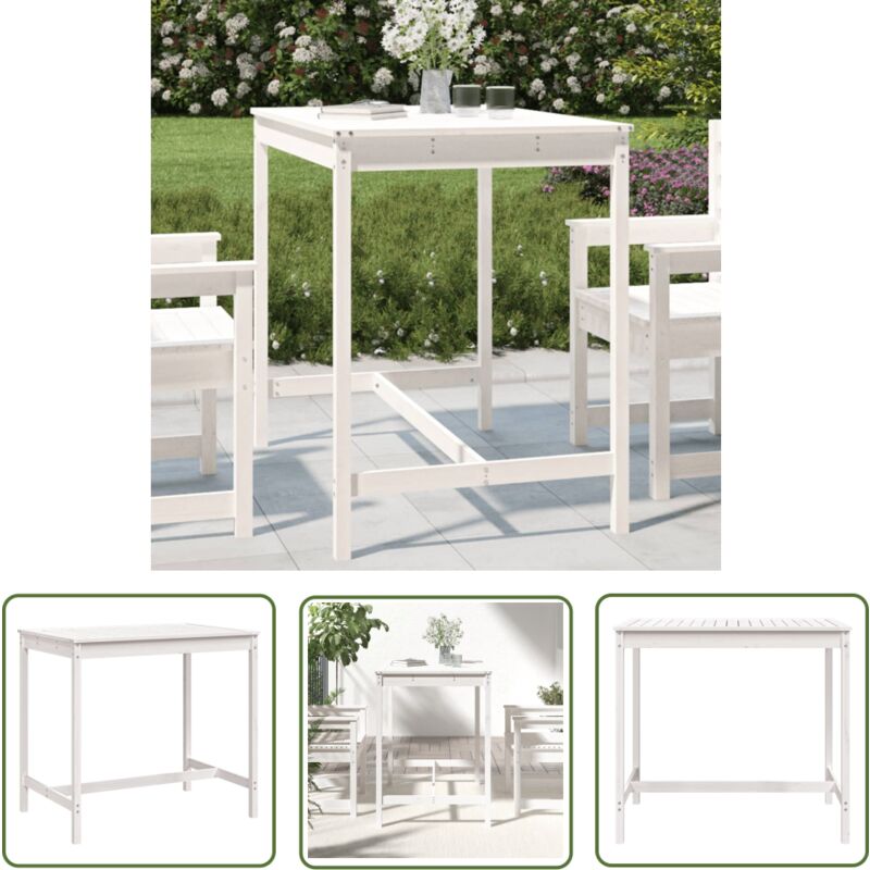 The Living Store - Table de jardin blanc 121x82,5x110 cm bois massif de pin - Table De Jardin - Table Extérieure - Table En Bois - Table Blanche