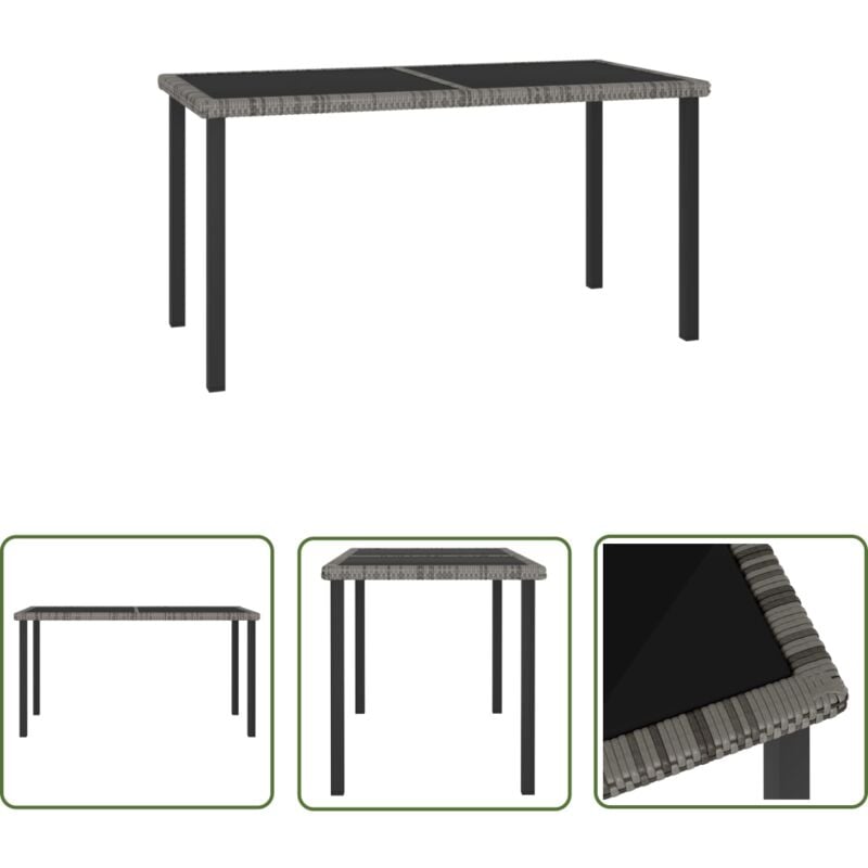 The Living Store - Table à dîner de jardin Gris 140x70x73 cm Résine tressée - Table De Jardin - Table Repas Extérieur - Mobilier De Jardin - Table En