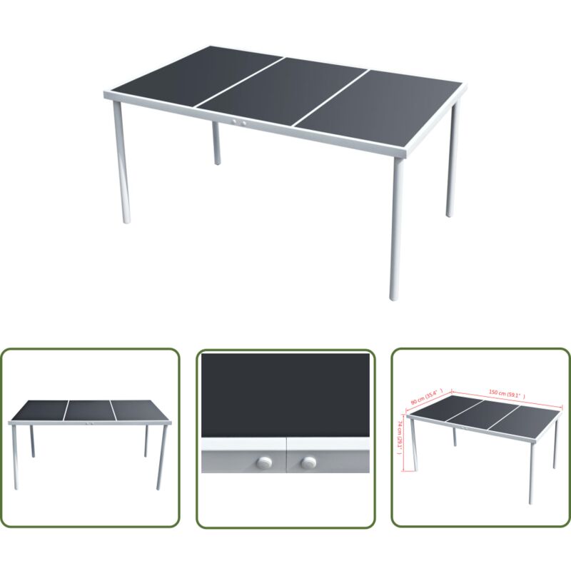 The Living Store - Table de jardin 150x90x74 cm Noir Acier - Table De Jardin - Table Extérieure - Table Repas - Table En Verre - Table Acier