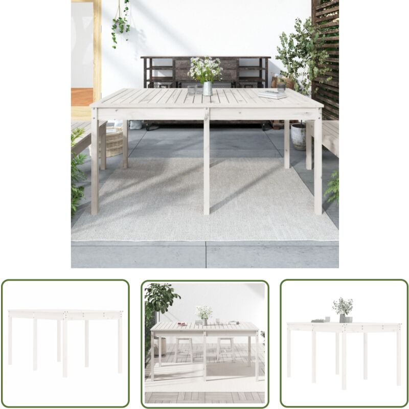 The Living Store Table de jardin blanc 159,5x82,5x76 cm bois massif de pin - Table De Jardin - Table Extérieure - Table En Bois - Table Ronde - Table