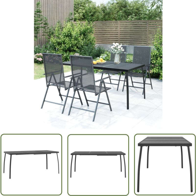 The Living Store Table de jardin anthracite 165x80x72 cm Treillis d'acier - Table De Jardin - Table Extérieure - Table Patio - Mobilier De Jardin