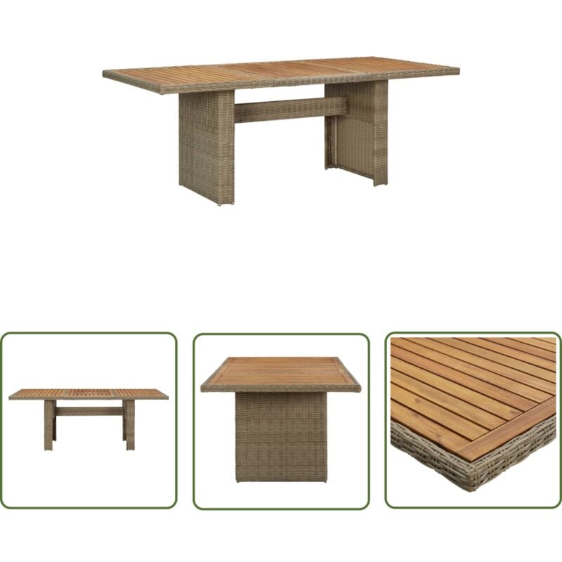 The Living Store - Table à manger de jardin Marron 200x100x74 cm Résine tressée - Table De Jardin - Table Repas Extérieur - Mobilier De Jardin
