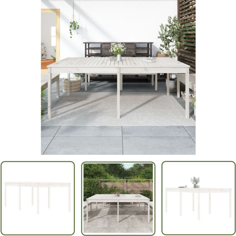 The Living Store - Table de jardin blanc 203,5x100x76 cm bois massif de pin - Table De Jardin - Table Extérieure - Table En Bois - Table Ronde