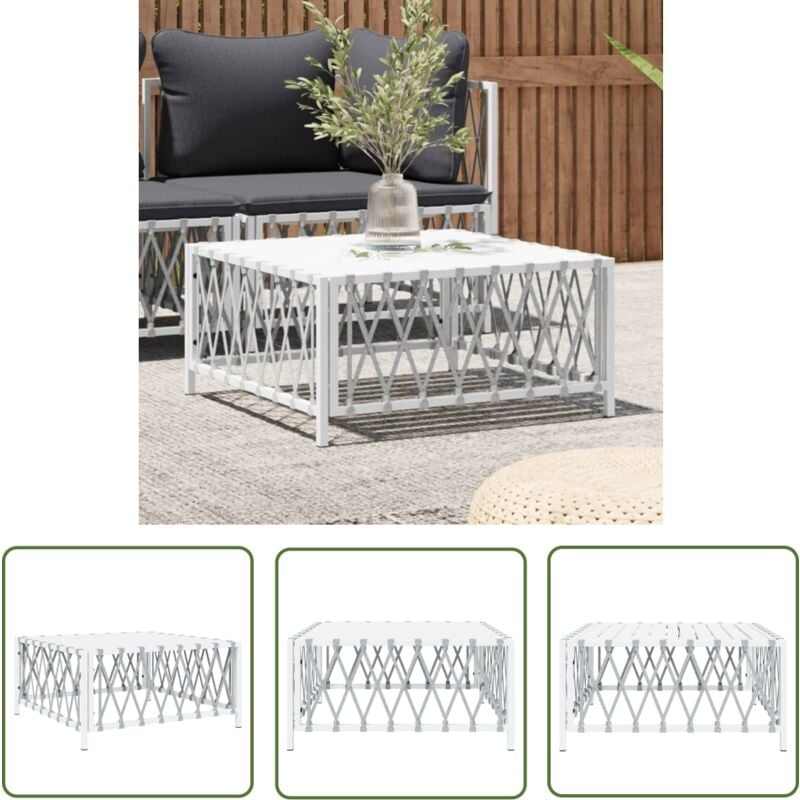 The Living Store - Table de jardin blanc 70x70x34 cm tissu tissé - Table De Jardin - Mobilier De Jardin - Table Basse - Ensemble De Salon De Jardin
