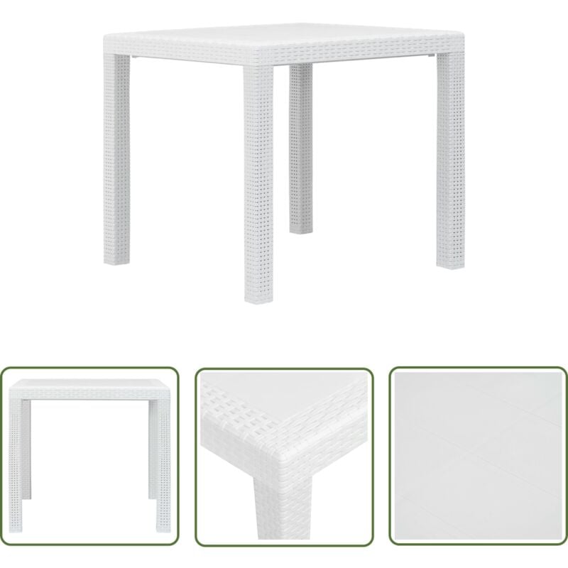 The Living Store - Table de jardin Blanc 79x79x72 cm Plastique Aspect de rotin - Table De Jardin - Table Extérieure - Table En Plastique - Table