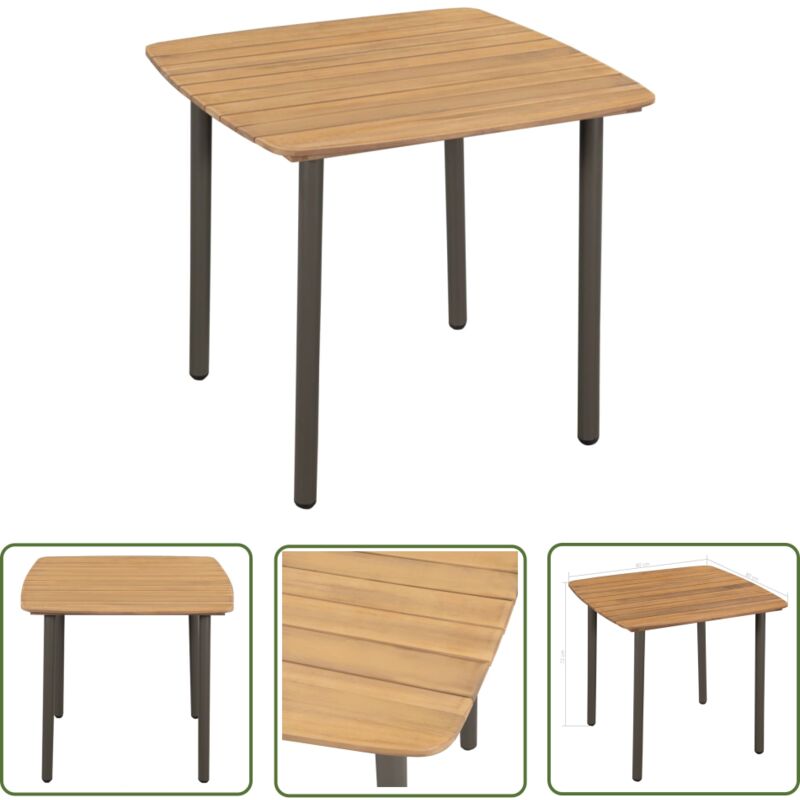 The Living Store - Table de jardin 80 x 80 x 72 cm Bois d'acacia solide et acier - Table De Jardin - Table Extérieure - Acacia - Métal - Industrielle
