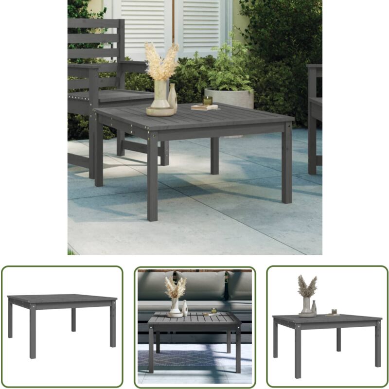 The Living Store - Table de jardin gris 82,5x82,5x45 cm bois massif de pin - Table De Jardin - Table Extérieure - Mobilier De Jardin - Table En Bois
