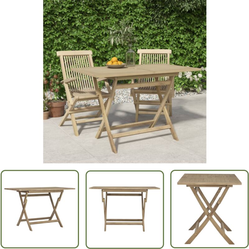 The Living Store - Table de jardin pliante gris 120x70x75 cm bois de teck solide - Table De Jardin - Table Pliante - Mobilier De Jardin - Table En