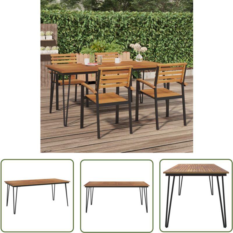 The Living Store - Table de jardin avec pieds épingle à cheveux 180x90x75 acacia - Table De Jardin - Table Extérieure - Table Patio - Mobilier De