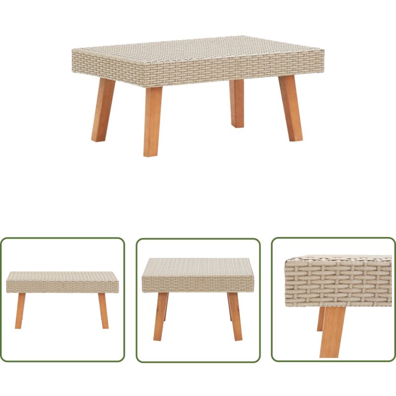 The Living Store - Table basse de jardin Résine tressée Beige - Table Basse Jardin - Mobilier De Jardin - Table Extérieure - Table Résinées Tressées