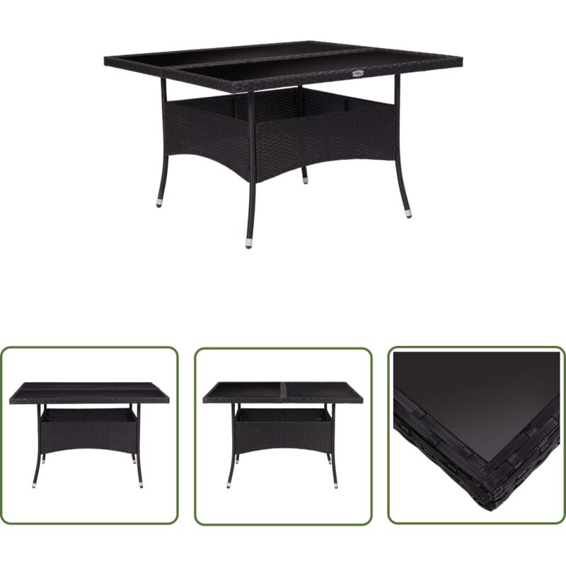 The Living Store - Table à dîner d'extérieur Noir Résine tressée et verre - Table De Jardin - Table Extérieure - Table En Résine Tressée - Table à