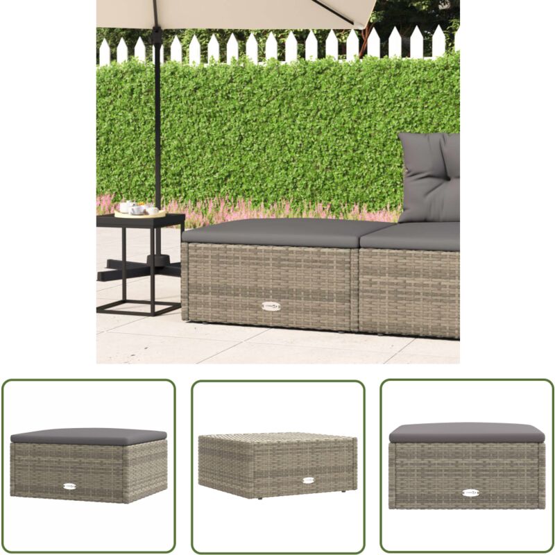 The Living Store - Tabouret de jardin avec coussin gris résine tressée - Pouf De Jardin - Mobilier De Jardin - Chaise De Jardin - Fauteuil De Jardin