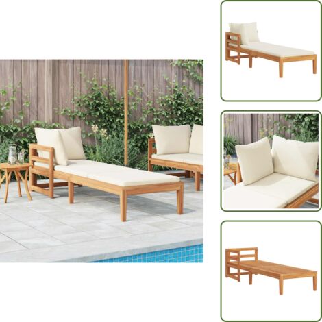 The Living Store Tumbona 1 reposabrazos con cojines crema madera maciza acacia - Tumbona de jardín