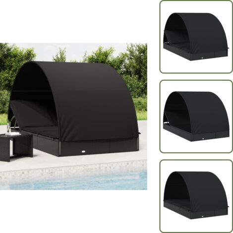 The Living Store Tumbona 2 personas toldo redondo ratán PE negra 211x112x140 cm - Toldo redondo