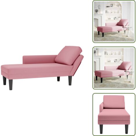 The Living Store Tumbona con almohada y reposabrazo derecho terciopelo rosa - Tumbona con reposabrazo