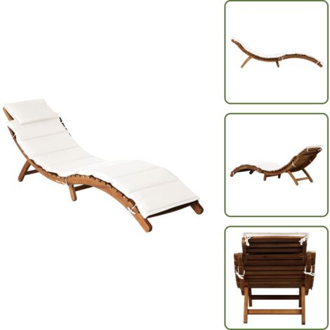 The Living Store Tumbona con cojín madera maciza de acacia color crema - Tumbona de acacia