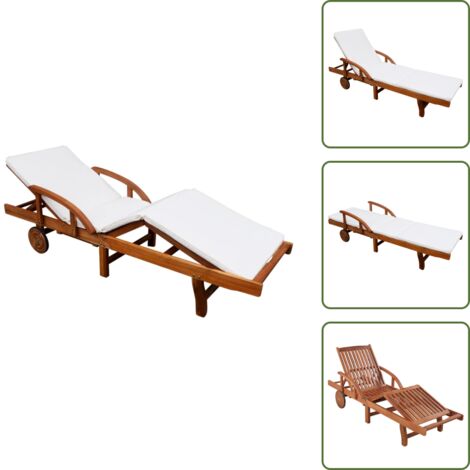 The Living Store Tumbona con cojín madera maciza de acacia - Tumbona de acacia