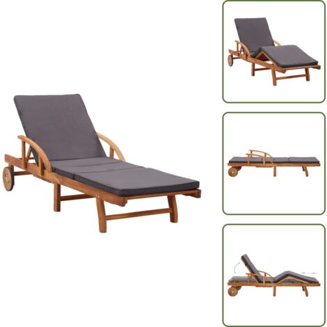 The Living Store Tumbona con cojín madera maciza de acacia - Tumbona de madera