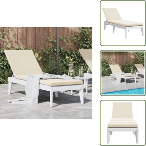 The Living Store Tumbona con cojín PP blanco 186x60x29 cm - Tumbona con respaldo ajustable
