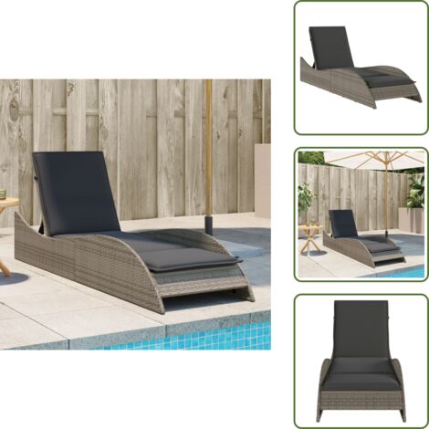 The Living Store Tumbona con cojín ratán sintético gris 60x205x73 cm - Tumbona con respaldo ajustable