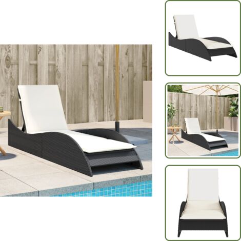 The Living Store Tumbona con cojín ratán sintético negro 60x205x73 cm - Tumbona con respaldo ajustable