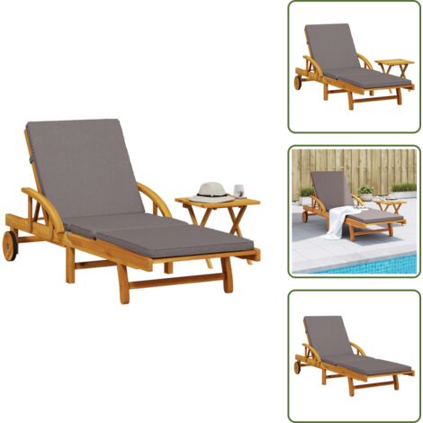 The Living Store Tumbona con cojín y mesa madera maciza de acacia - Tumbona con mesa