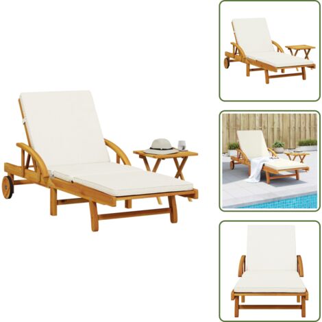 The Living Store Tumbona con cojín y mesa madera maciza de acacia - Tumbona con mesa