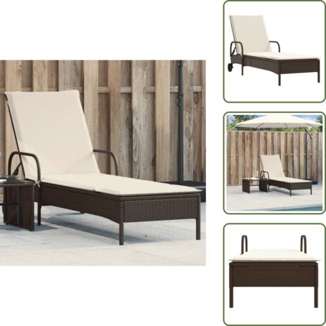 The Living Store Tumbona con ruedas y cojín ratán sintético marrón - Cojín de asiento