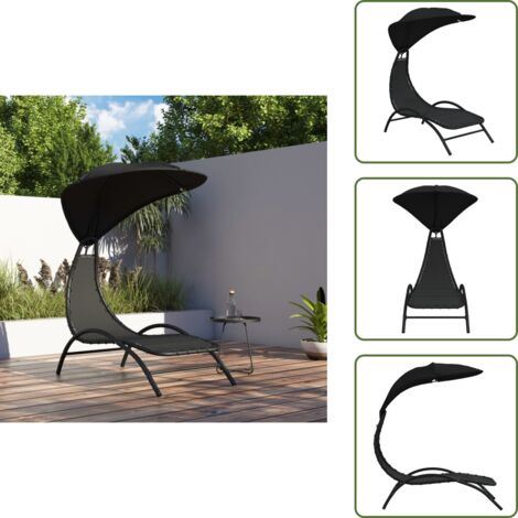 The Living Store Tumbona con toldo acero y tela color negro 167x80x195 cm - Toldo