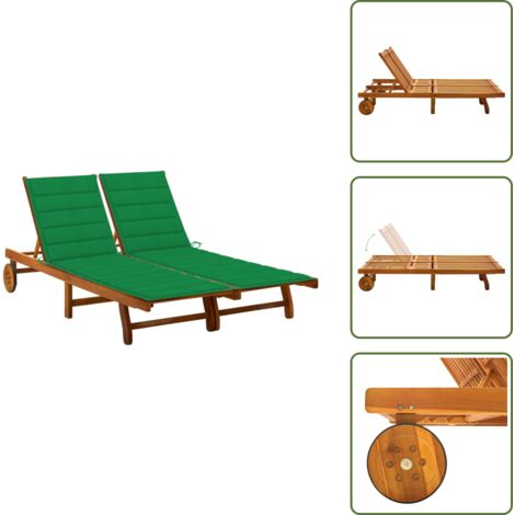 The Living Store Tumbona de jardín 2 personas y cojines madera maciza de acacia - Tumbona de madera