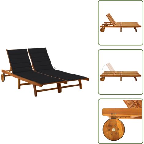 The Living Store Tumbona de jardín 2 personas y cojines madera maciza de acacia - Tumbona de madera