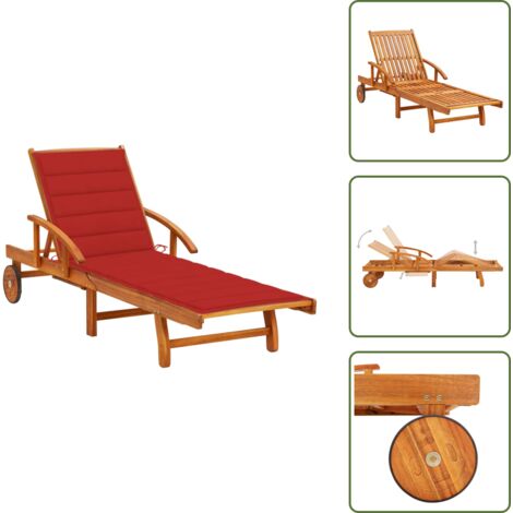 The Living Store Tumbona de jardín con cojín madera maciza de acacia - Tumbona de madera