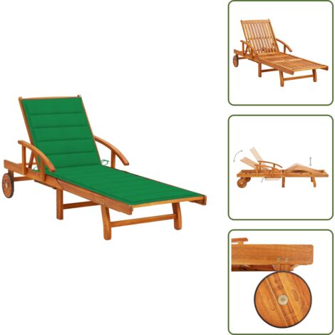 The Living Store Tumbona de jardín con cojín madera maciza de acacia - Tumbona de madera