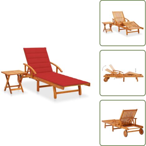 The Living Store Tumbona de jardín con mesa y cojín madera maciza de acacia - Tumbona de madera