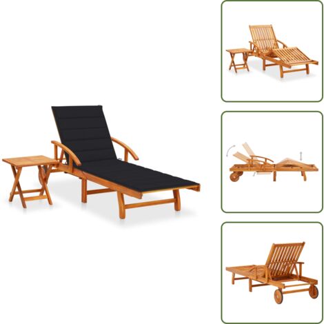 The Living Store Tumbona de jardín con mesa y cojín madera maciza de acacia - Tumbona de madera