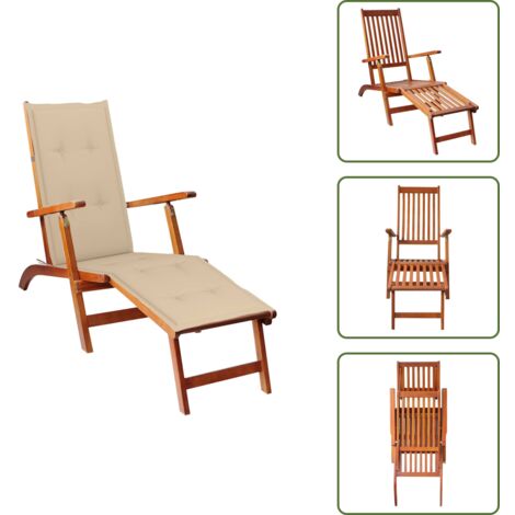 The Living Store Tumbona de jardín con reposapiés y cojín madera maciza acacia - Tumbona de madera