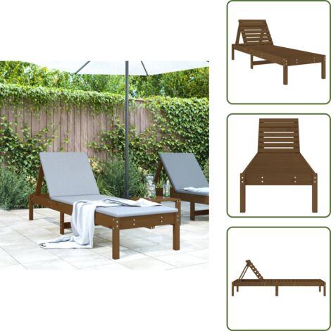 The Living Store Tumbona de madera maciza de pino marrón miel 199,5x60x74 cm - Tumbona de exterior