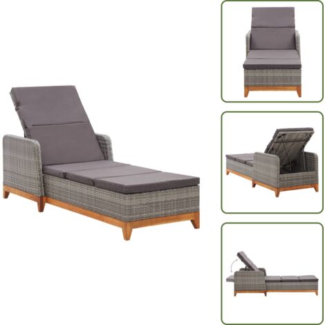 The Living Store Tumbona de ratán sintético y madera maciza de acacia gris - Tumbona de acacia