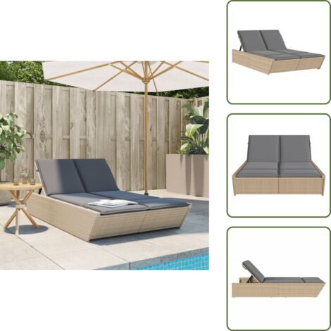 The Living Store Tumbona doble con cojines ratán sintético beige - Ratán sintético