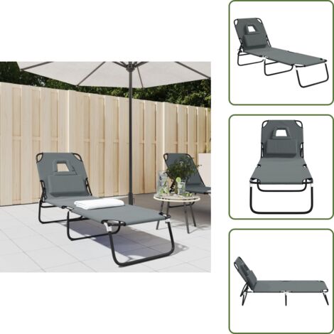 The Living Store Tumbona plegable acero recubrimiento en polvo tela Oxford gris - Tumbona exterior